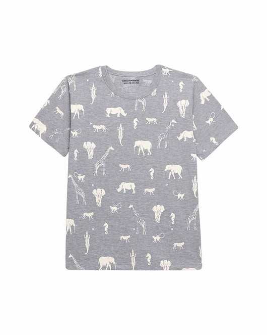 CONJUNTO PIJAMA MANGA CURTA E BERMUDA ANIMAIS SAFARI MENINO ONDA MARINHA 35PRO50