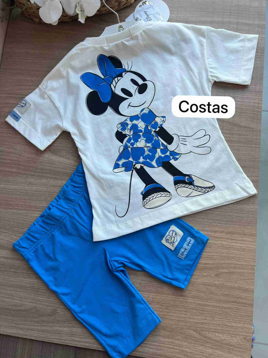 CONJUNTO BLUSA MANGA CURTA MINNIE STRASS STYLE WITH E SHORT LEGGING MENINA ANIMÊ