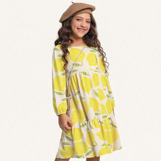 VESTIDO MIDI MANGA LONGA LIMÕES MENINA FAKINI