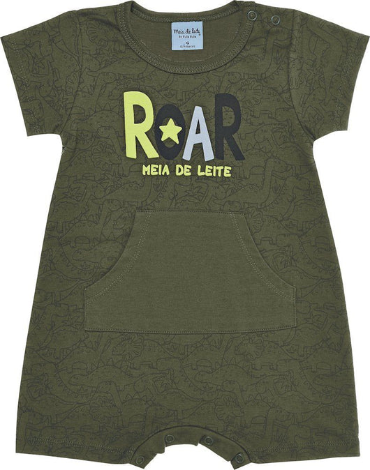 MACACAO MANGA CURTA COM BOLSO ROAR DINOSSAUROS MENINO MEIA DE LEITE PRO45