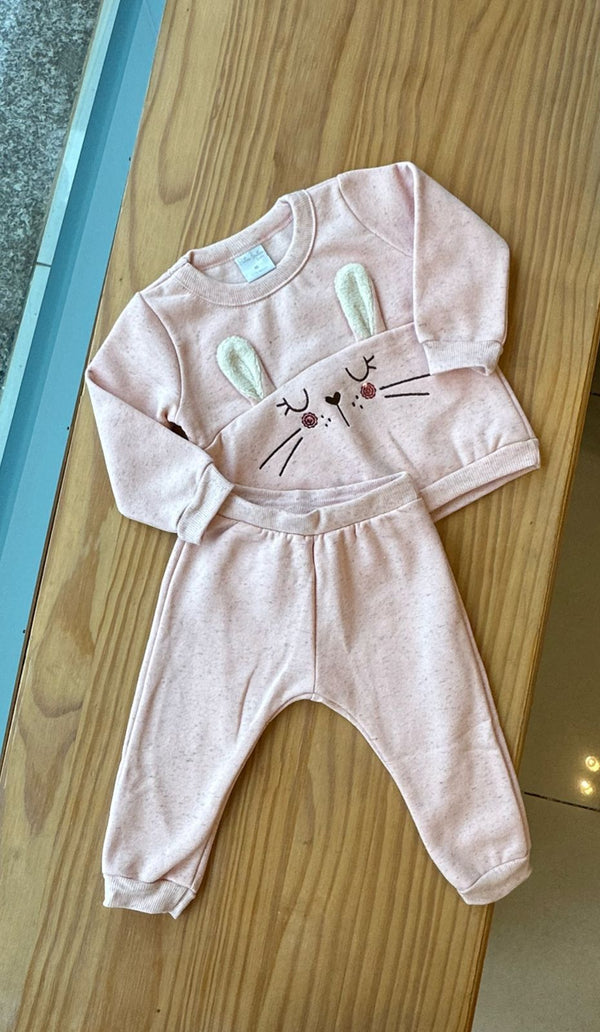 CONJUNTO MOLETOM MANGA LONGA COELHO ORELHINHA PAETES BORDADO COM CALÇA MENINA PULLA BULLA