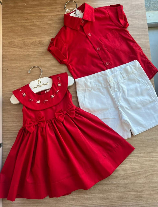 VESTIDO REGATA GOLA BORDADA LAÇOS MENINA LUI BAMBINI