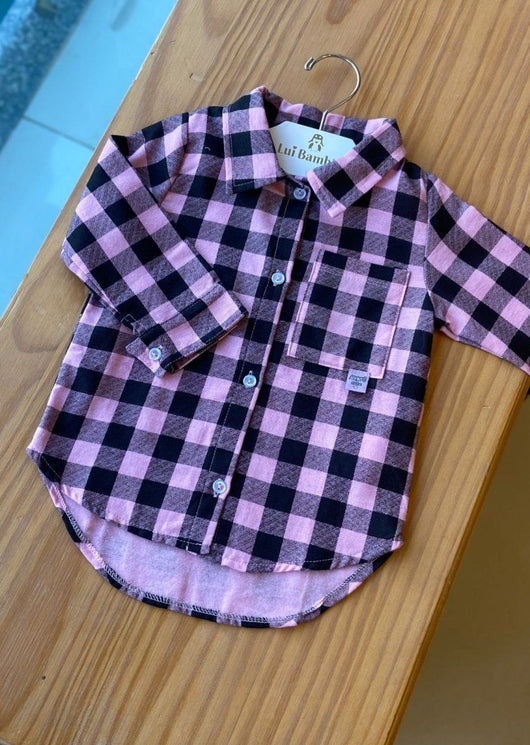CAMISA MANGA LONGA XADREZ COM BOLSO E BOTÕES MENINA ANGERÔ