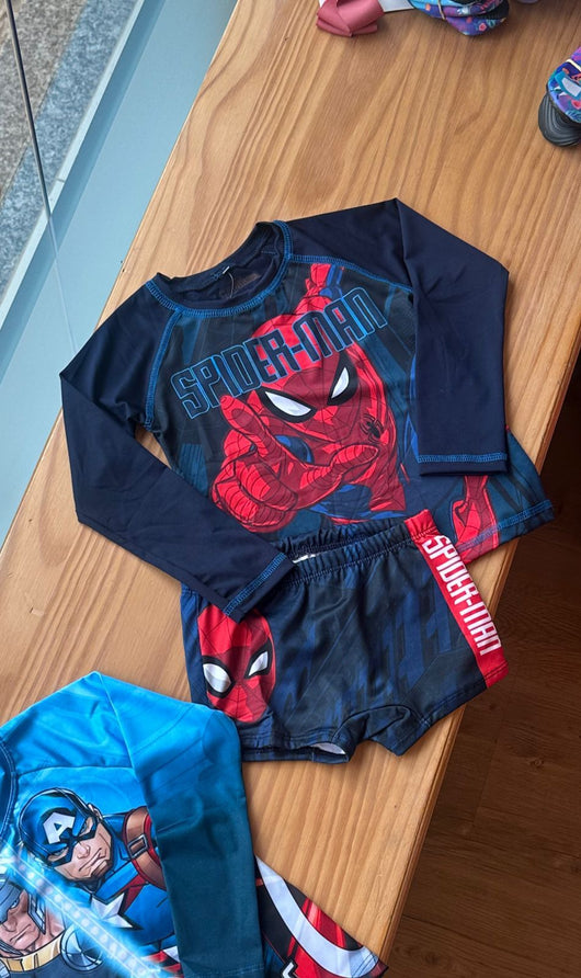 CONJUNTO CAMISETA MANGA LONGA E SUNGA BOXER HOMEM ARANHA UV50+ MENINO FAKINI