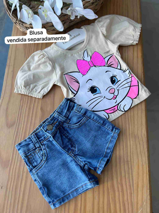 Short Jeans Bolsos Zíper Botão Menina Playground