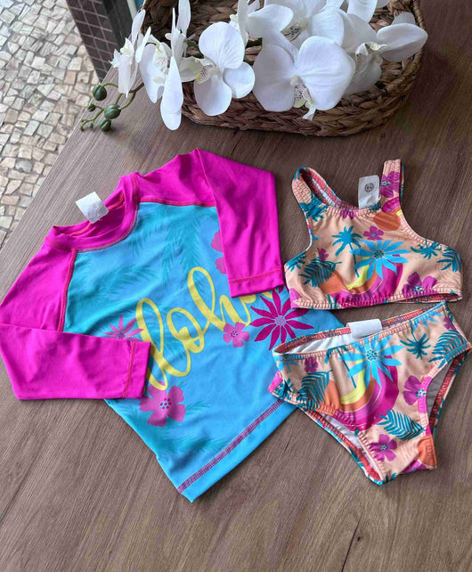 CONJUNTO BIQUINI MANGA LONGA ALOHA 2 CALCINHAS MENINA TIP TOP