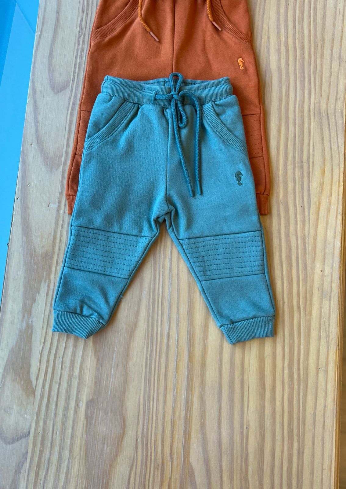 CALÇA EM MOLETOM FELPADO COM CADARÇO E BORDADO MENINO ONDA MARINHA