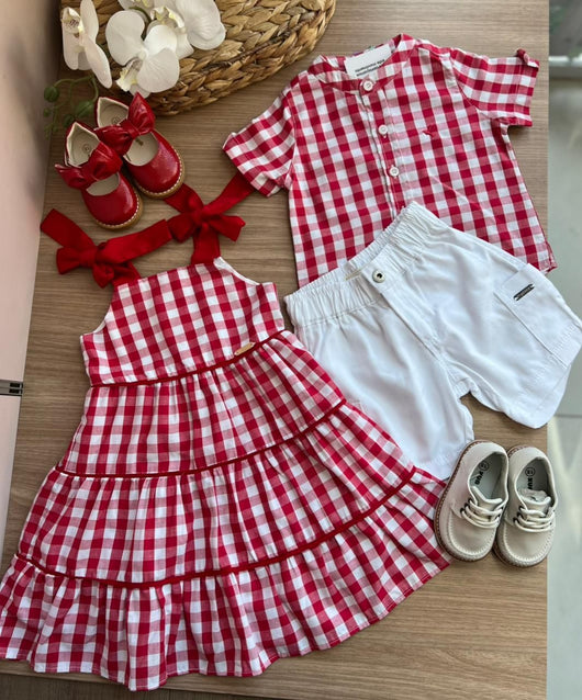 CONJUNTO CAMISA MANGA CURTA XADREZ BOTÕES E SHORT MENINO PRECOCE