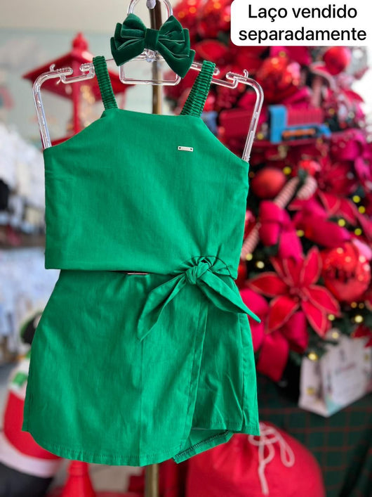 CONJUNTO BLUSA ALÇA BATA AMARRAÇÃO LISA E SHORT SAIA MENINA ELIAN