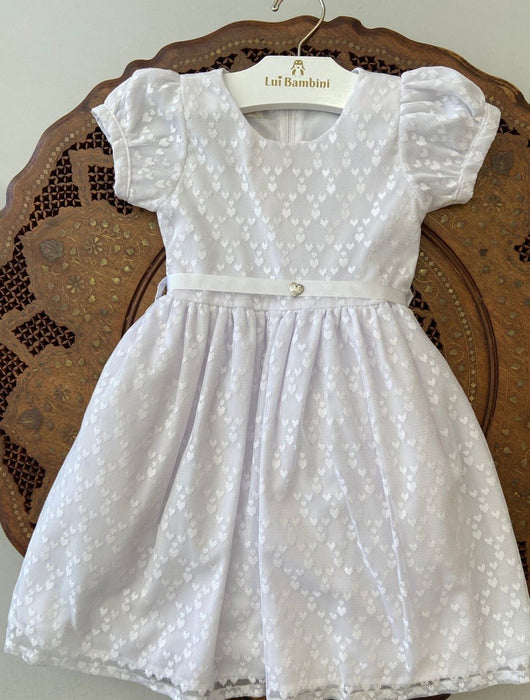 VESTIDO BATIZADO MANGA CURTA COM CINTO CORACOES TULE MENINA ANJOS BABY PRO50