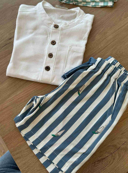 CONJUNTO MC BOTÕES GOLA BOLSO E BERMUDA LISTRADA MENINO MILON