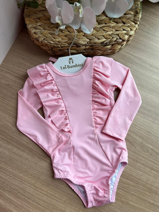 MAIÔ BODY MANGA LONGA BABADO PROTEÇÃO UV50+ MENINA UP BABY