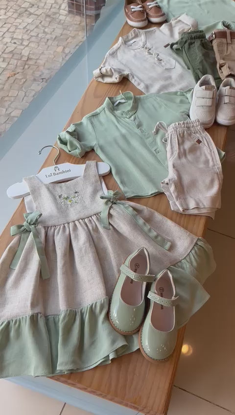 BERMUDA EM LINHO COM BOLSOS BARRA DOBRADA E CORDÃO MENINO ANJOS BABY