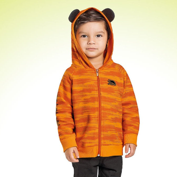 JAQUETA MOLETOM MANGA LONGA COM CAPUZ ORELHINHA E ZÍPER URSO POLAR MENINO FAKINI