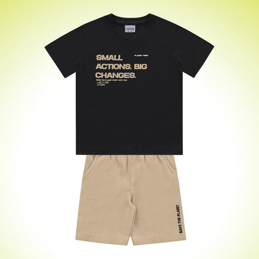 CONJUNTO CAMISETA MANGA CURTA PLANET FIRST E BERMUDA BOLSO BORDADA MENINO FAKINI - CONJUNTO INFANTIL MASCULINO - CONJUNTO MENINO - MENINO