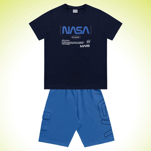 CONJUNTO CAMISETA MANGA CURTA NASA EXPLORATION E BERMUDA BOLSO MENINO FAKINI - CONJUNTO INFANTIL MASCULINO - CONJUNTO MENINO - MENINO