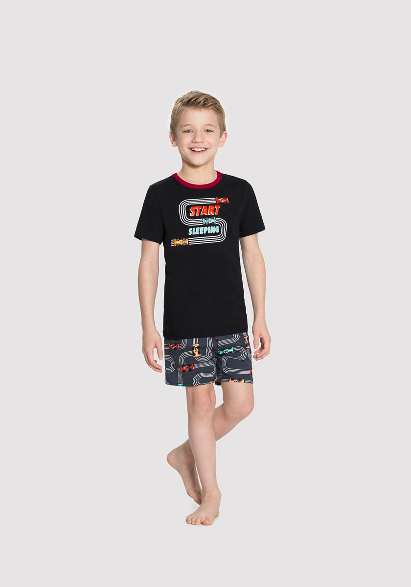 CONJUNTO PIJAMA MANGA CURTA E BERMUDA CARROS START MENINO ALAKAZOO
