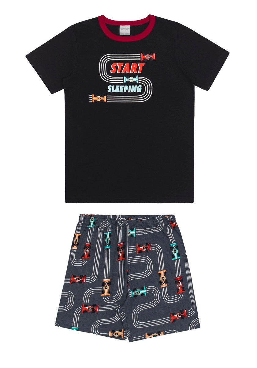 CONJUNTO PIJAMA MANGA CURTA E BERMUDA CARROS START MENINO ALAKAZOO