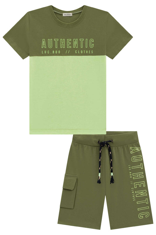 CONJUNTO CAMISETA MANGA CURTA E BERMUDA BOLSO CORDÃO AUTHENTIC MENINO LUC BOO - CONJUNTO INFANTIL MASCULINO - CONJUNTO MENINO - MENINO