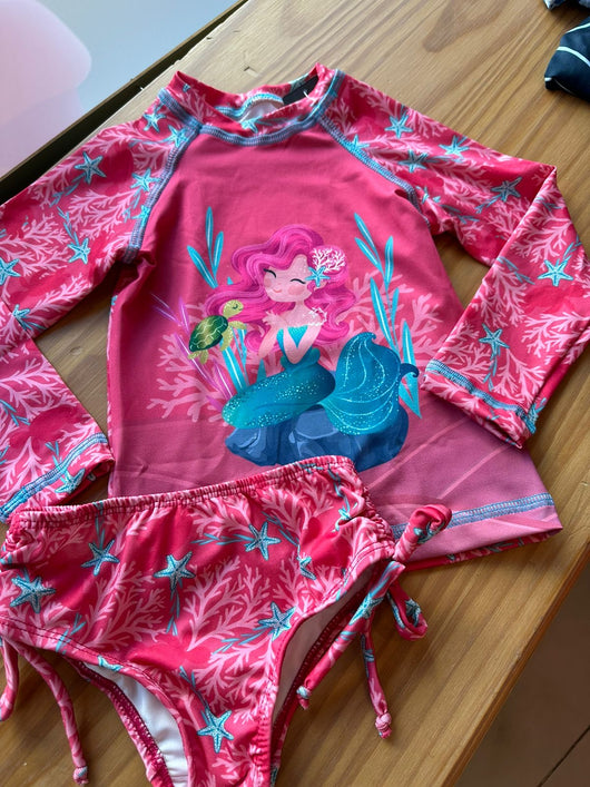 CONJUNTO BLUSA MANGA LONGA E CALCINHA SEREIA E CORAIS UV 50+ MENINA LUI BAMBINI - BIQUINI PRAIA - BLUSA PROTECAO PRAIA MENINA - CONJUNTO PRAIA MENINA
