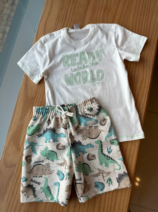 CONJUNTO CAMISETA MANGA CURTA READY WORLD E BERMUDA DINOSSAUROS MENINO ABRANGE - CONJUNTO INFANTIL MASCULINO - CONJUNTO MENINO - MENINO