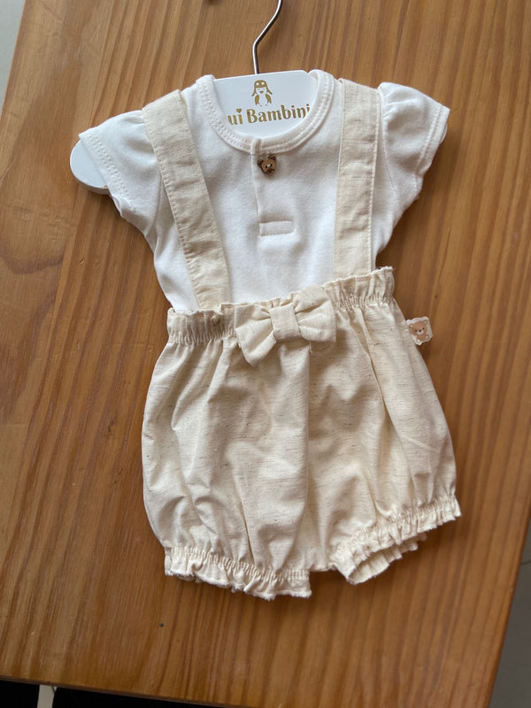 CONJUNTO BODY MANGA CURTA E JARDINEIRA ALÇA COM LAÇO URSINHO MENINA HAVE FUN - CONJUNTO INFANTIL FEMININO - CONJUNTO MENINA - MENINA