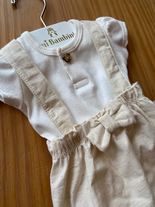 CONJUNTO BODY MANGA CURTA E JARDINEIRA ALÇA COM LAÇO URSINHO MENINA HAVE FUN - CONJUNTO INFANTIL FEMININO - CONJUNTO MENINA - MENINA