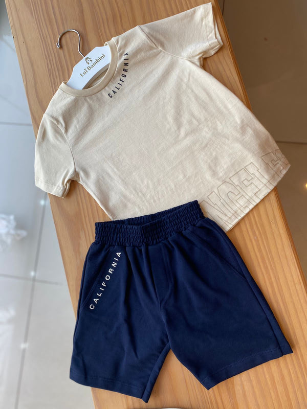 CONJUNTO CAMISETA MANGA CURTA CALIFORNIA LOS ANGELES E BERMUDA BORDADA MENINO FAKINI - CONJUNTO INFANTIL MASCULINO - CONJUNTO MENINO - MENINO