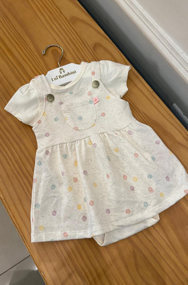 CONJUNTO BODY MANGA CURTA COM SALOPETE BOLSO POÁ COLORIDO MENINA SOMNII - CONJUNTO INFANTIL FEMININO - CONJUNTO MENINA - MENINA