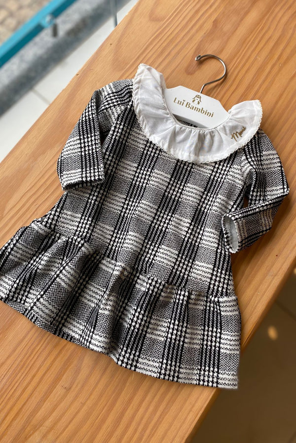 VESTIDO MANGA LONGA XADREZ JACQUARD COM GOLA BORDADA MENINA MOMI