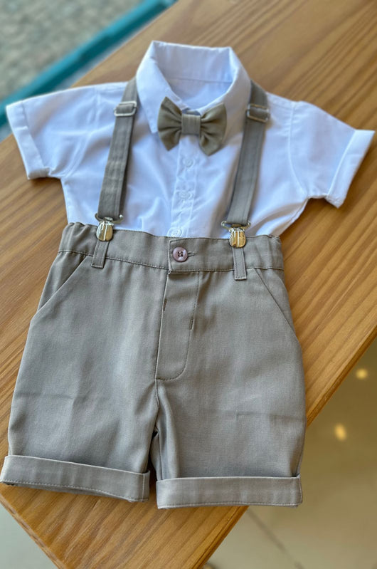 CONJUNTO CAMISA MC BERMUDA GRAVATA SUSPENSORIO LISO MENINO MAGIC ZOO - cf-cor-azul-claro - cf-cor-bege - cf-cor-cinza