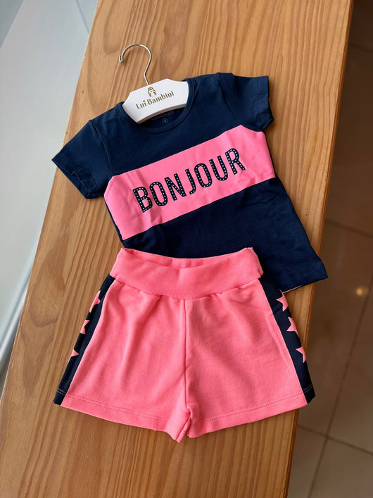 CONJUNTO BLUSA MANGA CURTA BONJOUR STRASS E SHORT ESTRELAS MENINA BICHO BAGUNÇA - CONJUNTO INFANTIL FEMININO - CONJUNTO MENINA - MENINA