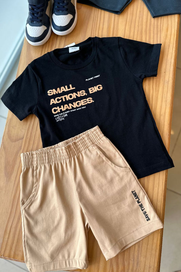 CONJUNTO CAMISETA MANGA CURTA PLANET FIRST E BERMUDA BOLSO BORDADA MENINO FAKINI - CONJUNTO INFANTIL MASCULINO - CONJUNTO MENINO - MENINO