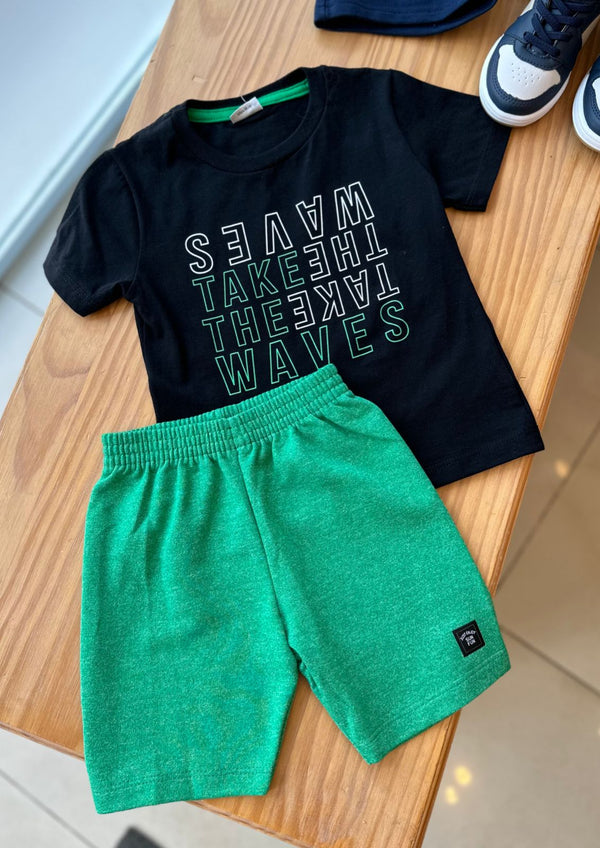 CONJUNTO CAMISETA MANGA CURTA WAVES COM BERMUDA MOLETINHO MENINO FAKINI