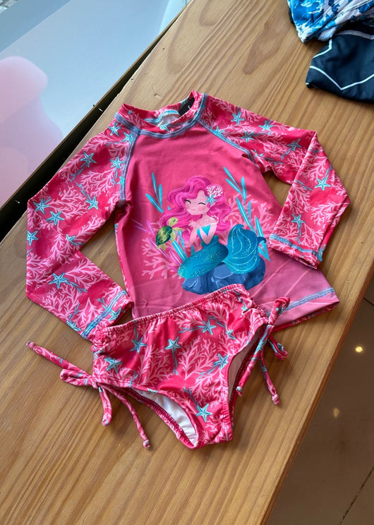 CONJUNTO BLUSA MANGA LONGA E CALCINHA SEREIA E CORAIS UV 50+ MENINA LUI BAMBINI - BIQUINI PRAIA - BLUSA PROTECAO PRAIA MENINA - CONJUNTO PRAIA MENINA