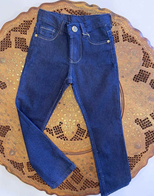CALCA JEANS LISA COM REGULAGEM E BOLSOS LUI BAMBINI - cf-cor-jeans-escuro - cor-jeans-escuro -