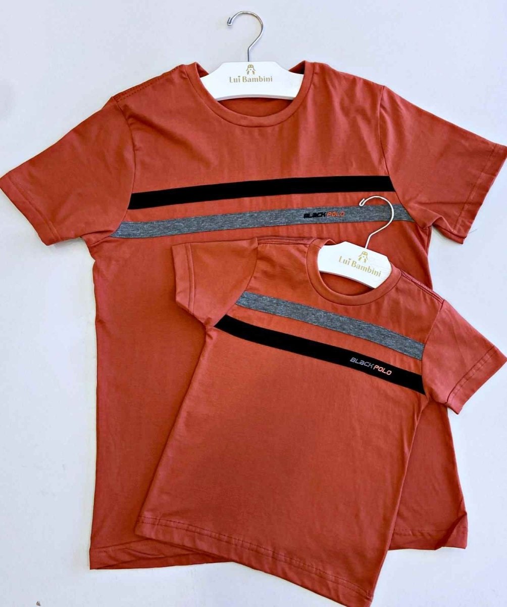 CAMISETA MANGA CURTA DUAS FAIXAS PAI E FILHO MENINO LUI BAMBINI - CAMISETA MENINO - cf-cor-azul-escuro - cf-cor-cinza-claro