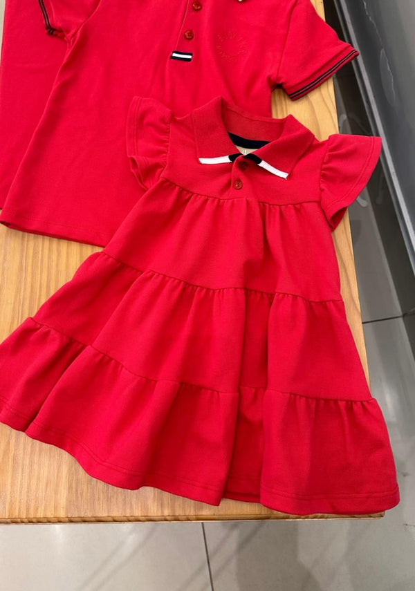 VESTIDO MANGA CURTA GOLA POLO LISTRA DUPLA EM PIQUET MENINA MILON