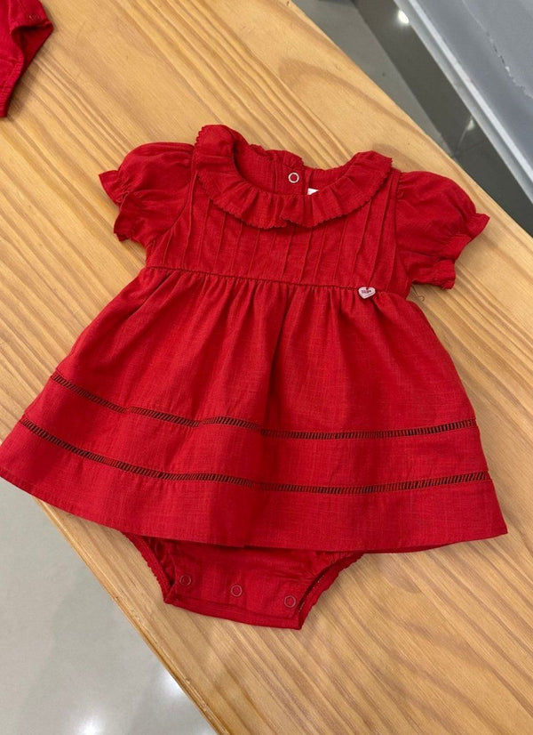 BODY VESTIDO MANGA CURTA MAQUINETADO COM GOLA BORDADA MENINA ANJOS BABY