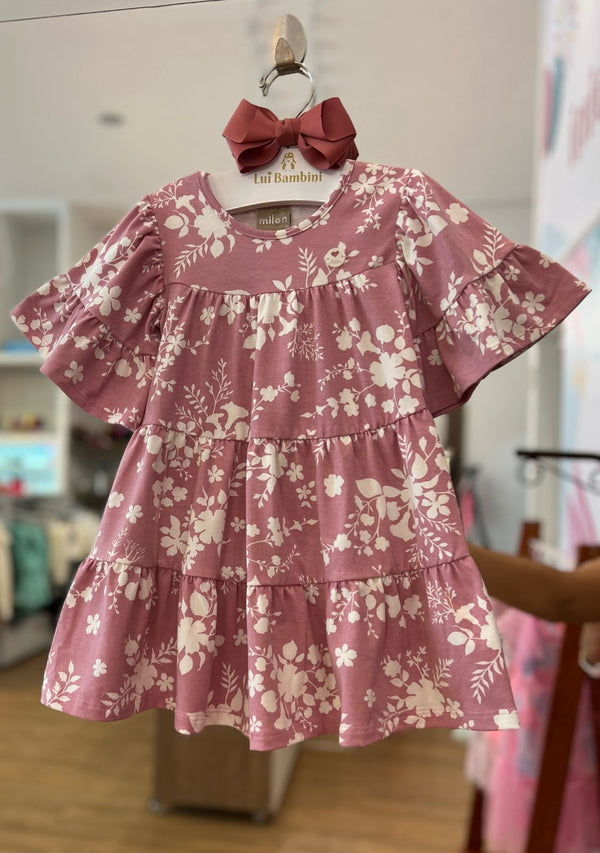 VESTIDO MANGA CURTA EVASÊ RECORTES FLORAL MENINA MILON