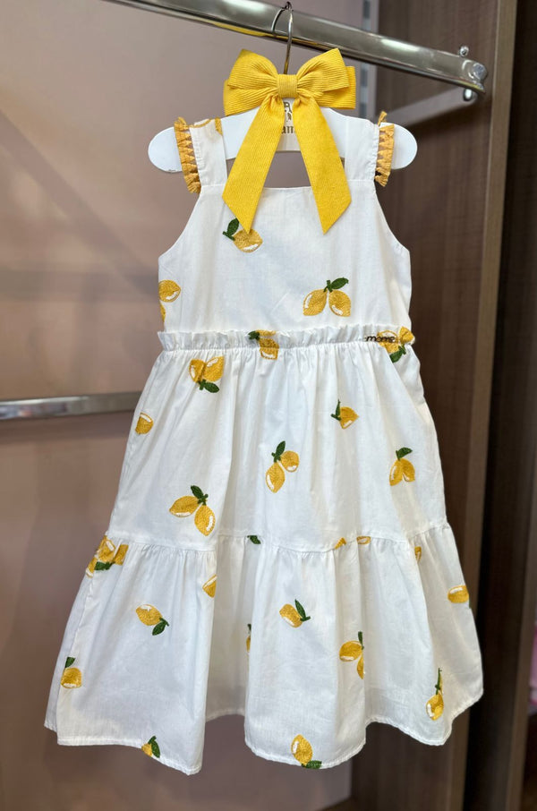 VESTIDO COM ALÇA EM TRICOLINE LIMÕES SICILIANOS BORDADOS MENINA MOMI