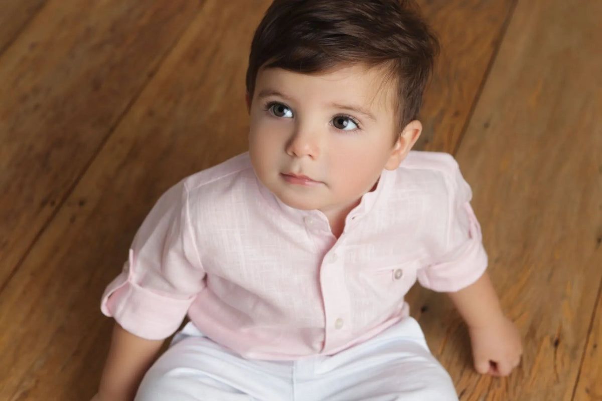 CAMISA BATA MANGA LONGA COM GOLA PADRE EM LINHO MENINO BARBARA KIDS