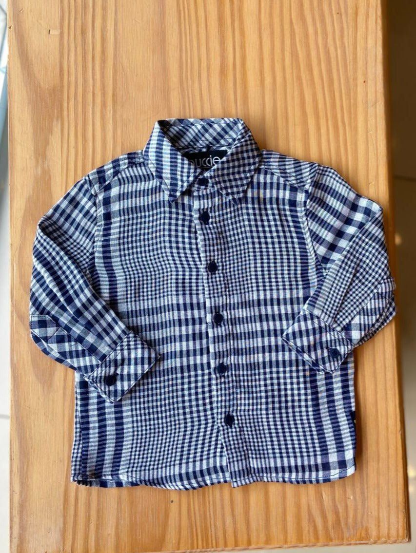 CAMISA SOCIAL MANGA LONGA XADREZ QUADRICULADA COM BOTÕES MENINO YOUCCIE
