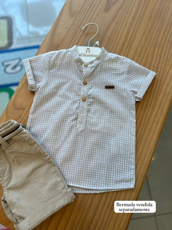 CAMISA BATA MANGA CURTA GOLA PADRE XADREZ QUADRICULADA MENINO BARBARA KIDS