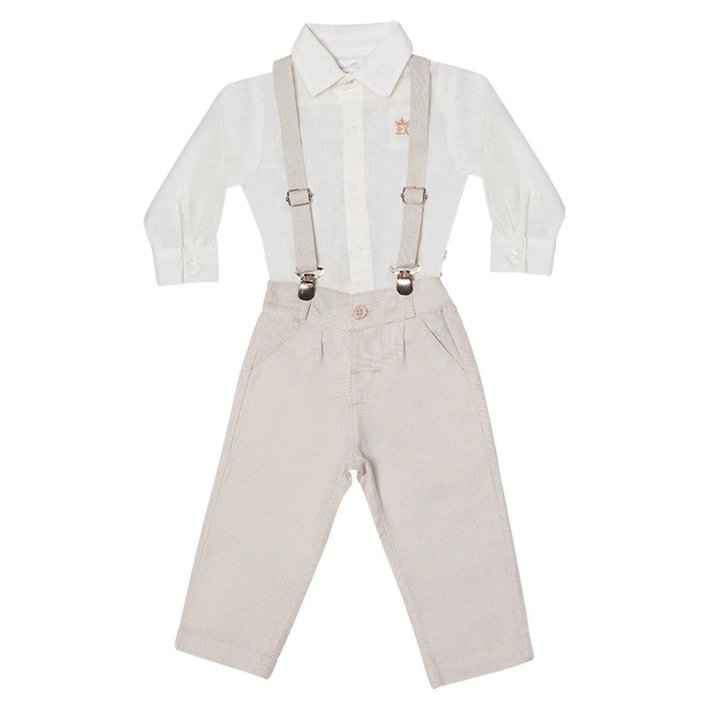 CONJUNTO BODY CAMISA MANGA LONGA CALÇA E SUSPENSÓRIO MENINO BARBARA KIDS