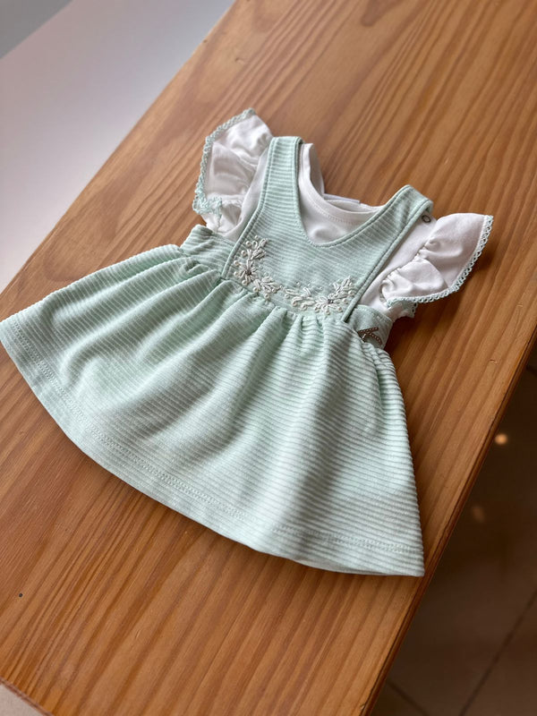 CONJUNTO BODY MANGA CURTA E SALOPETE CANELADA FLORES PEROLAS MENINA KIKI XODO
