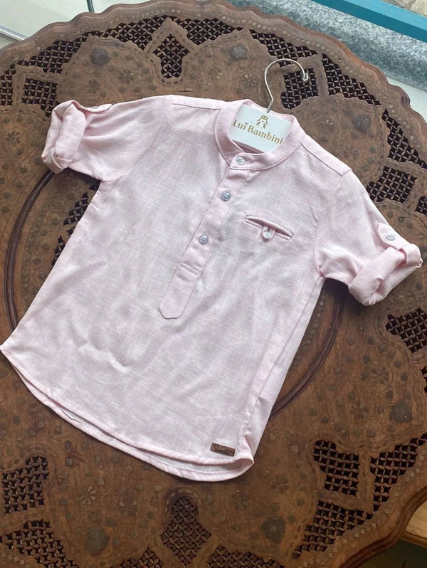 CAMISA BATA MANGA LONGA COM GOLA PADRE EM LINHO MENINO BARBARA KIDS