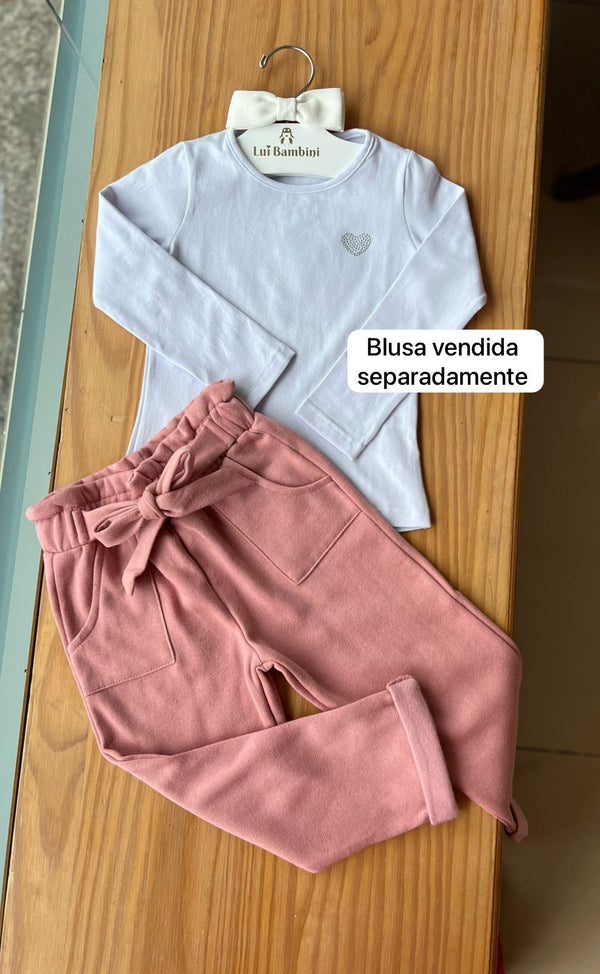 CALÇA TODDLER FLANELADA COM BOLSO CINTO E BARRA DOBRADA MENINA TIP TOP
