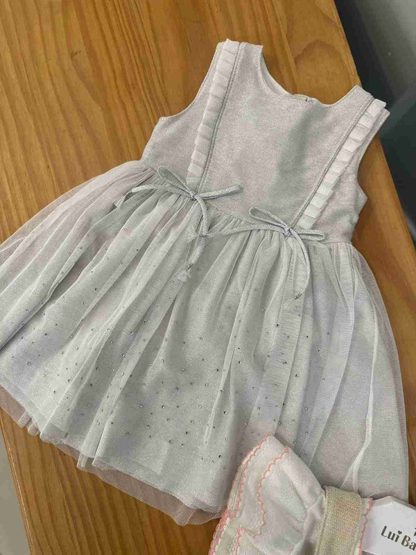 VESTIDO REGATA EM TULE COM BRILHO BABADOS LAÇOS E STRASS MENINA KIKI XODO