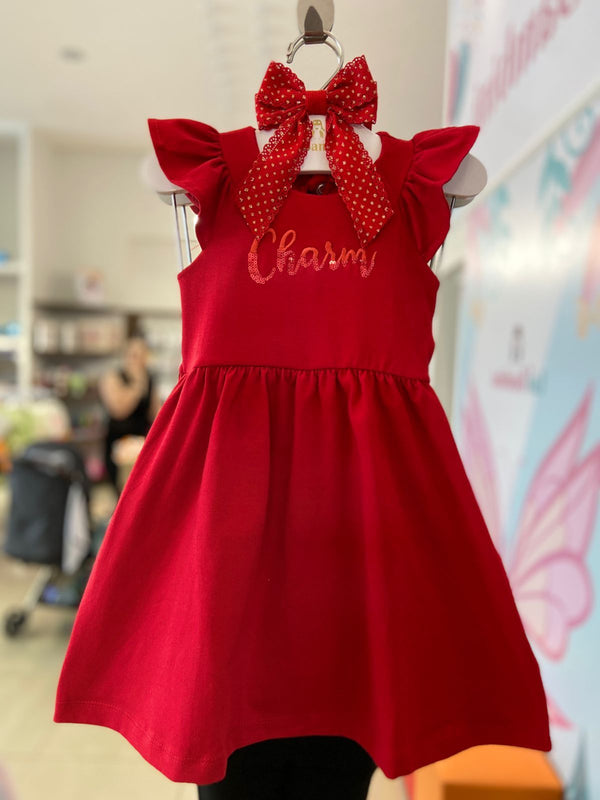 VESTIDO COM ALÇA CRUZADA E BABADO CHARM BORDADO COM PAETES MENINA ANGERO